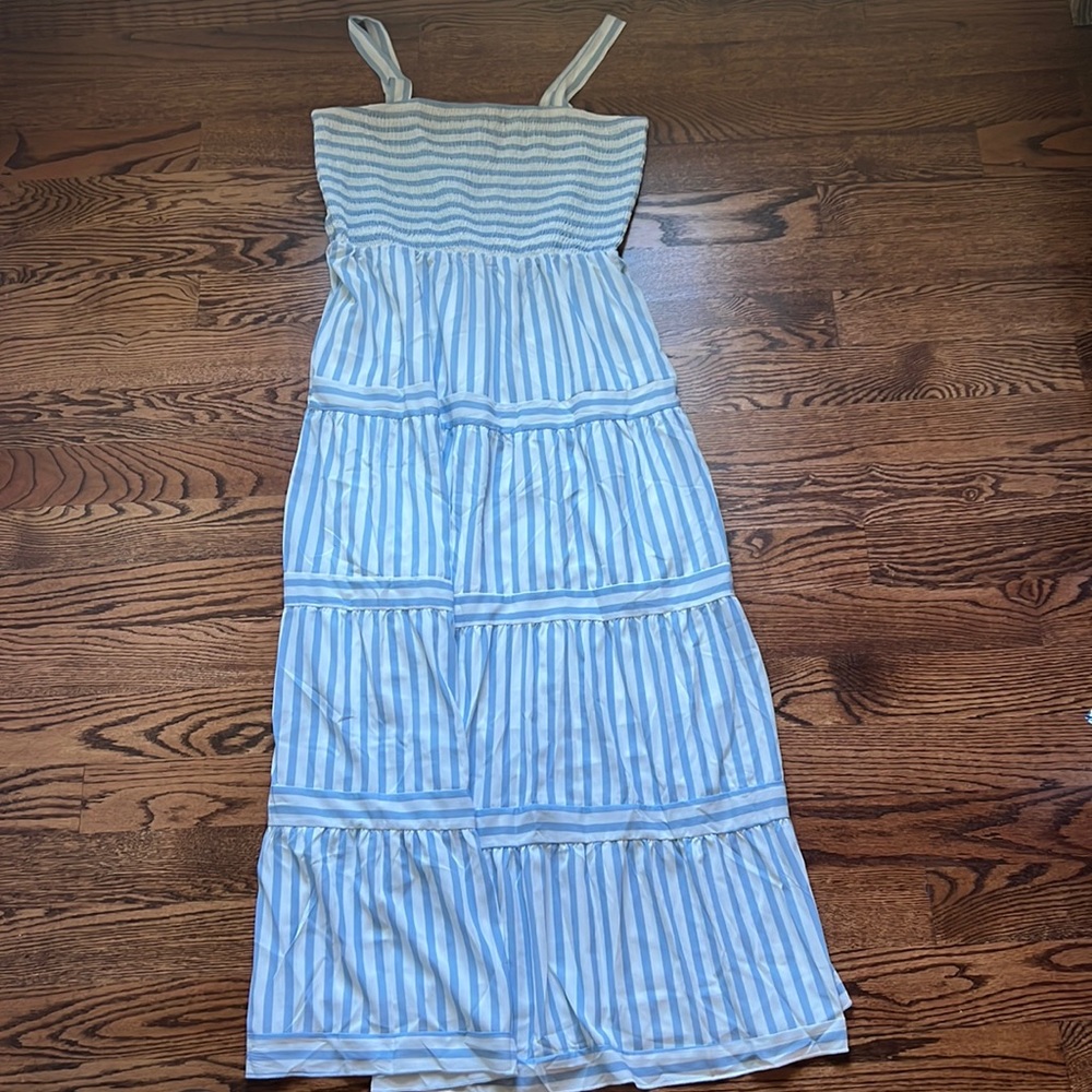 Seersucker Striped Smocked Top Summer Maxi Dress